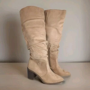Womens Knee High Boots Pointed Toe Mid Chunky Heel Side Zipper Tall NIB 8.5 - Picture 1 of 8