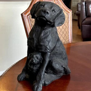 Vintage Gusseisen schwarzer Labrador mit Baby Hund TÜRSTOPPER 19 Pfund 13 Zoll hoch - Bild 1 von 10