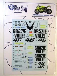 Blue Stuff Decal Sheet 1:12 Scale Ducati 1199 Pan "Grazie Vale" suit Tamiya Kit - Foto 1 di 6
