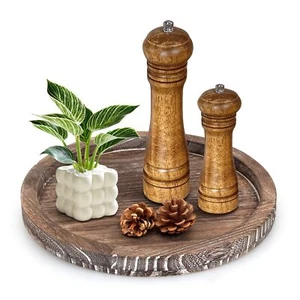 Round Decorative Wood Trays For Coffee Table Counter Farmhouse Kitchen Home Deco - Picture 1 of 7