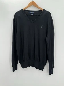 Polo Ralph Lauren Pima Algodón Suéter Cuello en V Para Hombre Talla Grande Pullover Negro - Imagen 1 de 5