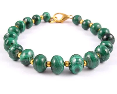 Pulsera Malaquita Natural, Pulsera Hecha a Mano, Piedras Preciosas Malaquita 7-10 MM 7.5" Foto 1 de 2