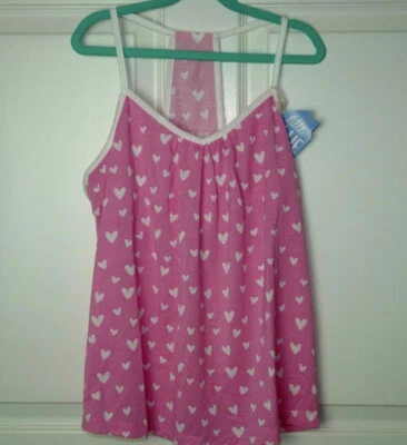NWT Girl's Little Blue House by Hatley Pajama Tank Top Pink w/White Hearts Sz 14 - Image 1 of 3