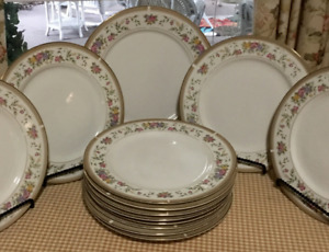 Set of 6 Vintage '98 Farberware Bellini Porcelain 22k Dinner Plates 4182 Floral