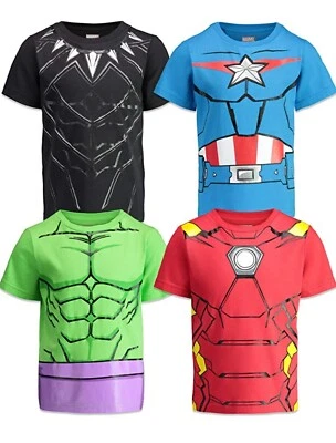 4 Pack Marvel T-shirts- Captain America, Black Panther, Iron Man, Hulk sz14 boys - Image 1 of 4