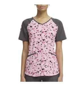SCRUBSTAR Women’s Size XL Sentimental Hearts V-Neck Print Scrub Top • Pink - Picture 1 of 6