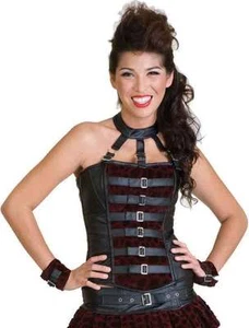 LIVING DEAD SOULS SEXY ROCKABILLY FAUX FUR VEGI LEATHER CORSET B TOP CR1006 L - Picture 1 of 1