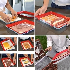 Red Plastic Serving Tray 30x22cm Microwave Safe Reusable Stackable Food Plate - Picture 1 of 5