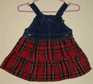 Osh Kosh Mädchen Overall Kleid Denim & rot karierter Taft - Größe 9 Monate - Bild 1 von 6