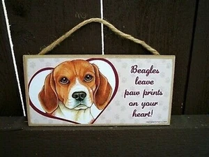 Beagles Leave Pawprints On Your Heart Dog Plaque 10x5 USA wood sign wooden puppy - Picture 1 of 4