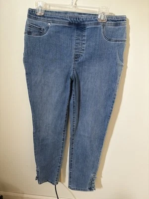 Jeans CHICOS Talla 1 EE. UU. 8 Novia Pierna Ajustada Tobillo Cordones Dobladillo Detalle Pulón Azul Foto 1 de 4