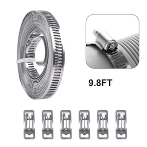 9 8ft Stainless Steel Clamp for Outdoor and Coastal Areas + 6 Fasteners - Picture 1 of 12