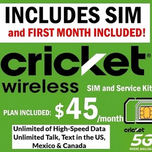 CRICKET SIM ⭐ 30 Days Unlimited Talk Text Data ✅ 5G High Speed Wireless Kit - Picture 1 of 7