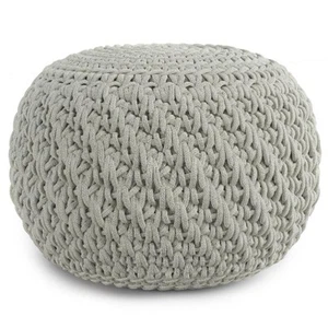 Pemberly Row Modern Boho Round Knitted Fabric Pouf in Light Gray - Picture 1 of 7