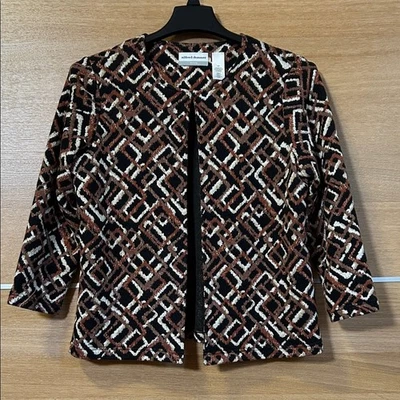 Blazer retro de punto geométrico negro y marrón Alfred Dunner para mujer talla 10P  Foto 1 de 4