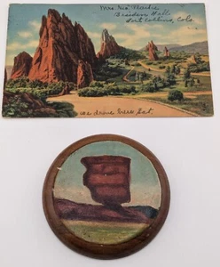 Vintage 1954 Garden Of The Gods Colorado Springs Postcard & 3" O.H Hill Painting - Picture 1 of 5