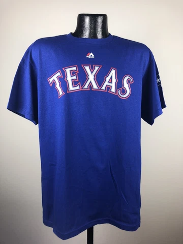 Men's Majestic Texas Rangers Royal #11 Yu Darvish Jersey T-Shirt NWT 2XL Cover