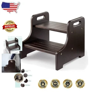 Compact Wooden Step Stool for High Beds - 500Lbs Capacity, Walnut Finish - Picture 1 of 7