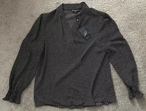 NWT Adrianna Papell Printed Wrap Front Blouse Black & White Polka Dot Women's M - Picture 1 of 6