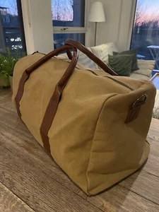 Quality Canvas Weekend/Gym/Travel Bag | Camel + Tan Leather Handles RRP £60 - Picture 1 of 10