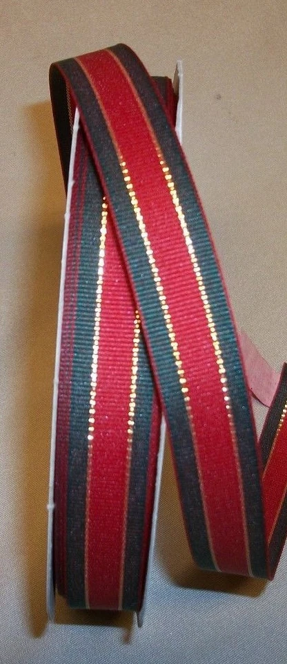 10 Yds RED, GREEN, with METALLIC GOLD STRIPE GROSGRAIN  5/8" - Image 1 of 1