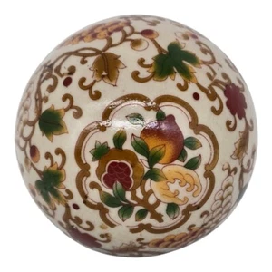 Vintage Chinoiserie handbemalt Deko Weinrebe Blumen Keramik Teppich Kugel  - Bild 1 von 13