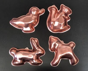(4) Vintage Mini Animal Horse Squirrel Copper Aluminum Jello Gelatin Cake Molds - Picture 1 of 9
