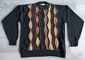 Vintage Mens Bachrach Coogi Style 3D Knit Sweater Black Brown Cosby Biggie Sz S - Picture 1 of 9