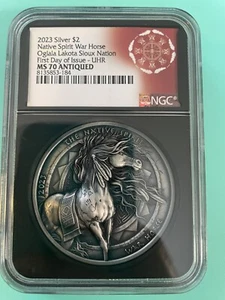 2023 2oz Silver Native Spirit War Horse Sioux Nation UHR NGC MS70! Free shipping - Picture 1 of 4