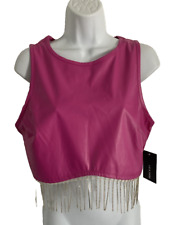 LIZ & SARA Women Crop Top XL Pink Sleeveless Faux Leather Rhinestones Barbie NWT