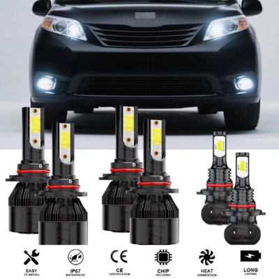 For 2006-2009 Toyota Sienna 6x Combo LED Headlight Hi/Lo Fog Light Bulbs Kit Foto 1 de 4