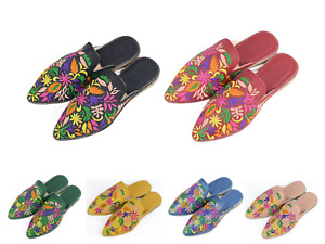 Moroccan Mule slippers Babouche backless loafers leather Embroidered slippers