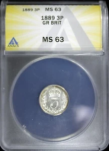 1889 GREAT BRITAIN 3 PENCE ANACS MS-63 (2329942) - Picture 1 of 4