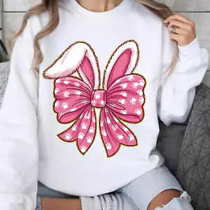 Coquette Bunny Sweatshirt, Cute Bow Bunny Ears Shirt, Easter Bunny Sweatshirt - Picture 1 of 10