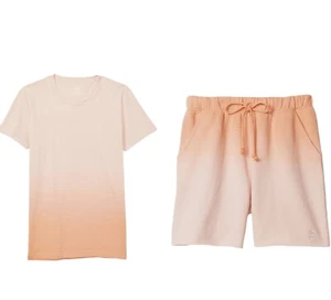VS PINK Set Dad Shorts Campus Tee Outfit M Peach Tint Dip Dye NWT - Picture 1 of 12