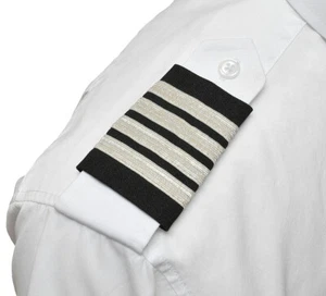 Pilot Epaulets Four Bar Captain Silver Metallic on Black - Picture 1 of 1