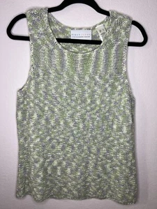 Vtg First Issue Women's Large Knitted Tank Top Green Purple White Cottage Core - Picture 1 of 6