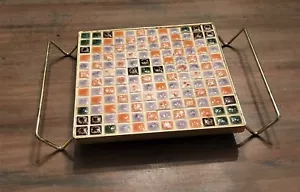 MCM Vtg Mosaic Tile Trivet w/Handles Pinks/Grey Goldtone 6x6" Square USA Gr8 - Bild 1 von 4