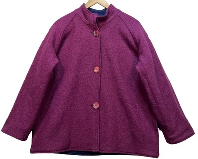 Abrigo reversible de lana con botones delanteros Norm Thompson para mujer talla 1X fucsia/azul marino Foto 1 de 4
