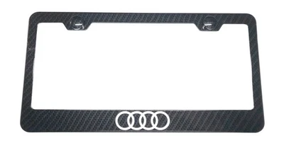 Audi Quattro Stainless Steel Carbon Fiber Style License Plate Frame W/ Caps - Image 1 of 4