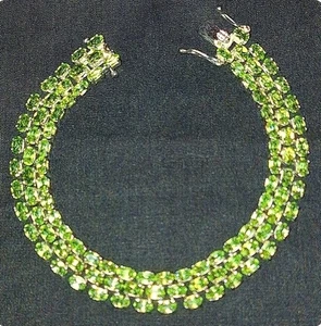 925 Sterling Silber oval grün Peridot 3 Lagen Tennis Armband Schmuck VINTAGE  - Bild 1 von 7