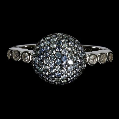 Anello in argento 925 zaffiro blu rotondo diamante taglio gemma topazio taglia - Immagine 1 di 4