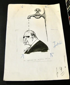 Lauzier Pompidou grand dessin original signé TBE - Bild 1 von 1