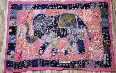 Indian Elephant Wall Hanging 38" x 57" Tapestry Bohemian Hippy Patchwork Blanket - Image 1 of 4