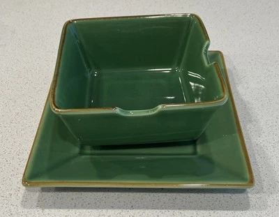 Set Of 2 Pottery Barn Asian 6 inch Square Green Noodle Soup Bowls And plate - Image 1 of 4