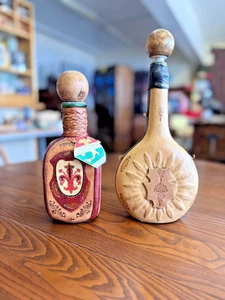 Pair of Vintage Italian Leather Wrapped Liquor Glass Bottles / Decanters - Picture 1 of 6