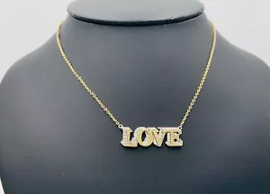 Ciondolo Collana Designer Oro Giallo 18K Diamante LOVE Lungo 18,5 - Foto 1 di 5