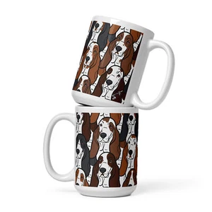 Basset Hound Dog Pattern Mug 15 oz Retro Pet Portrait Coffee Cup Gift - Picture 1 of 24