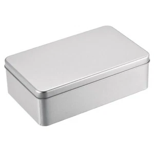 Metal Tin Box 7.09" x 4.33" x 2.17" Tinplate Containers with Lids Silver Tone - Picture 1 of 4