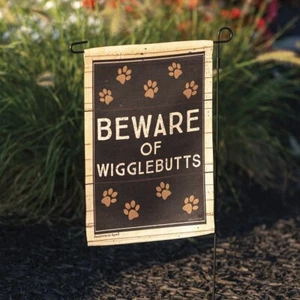 NEW!~GARDEN FLAG~"Beware Of Wigglebutts"~Dog~Polyester~Double Sided~12" x 18" - Picture 1 of 3